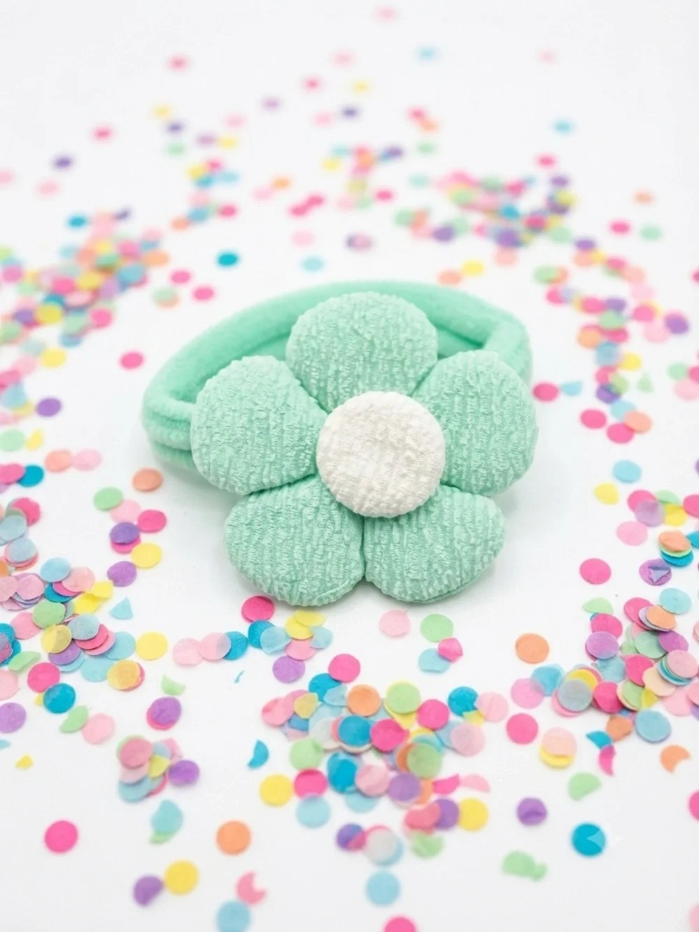 Set of 3 Handmade Fabric Flower Hair Ties, Pastel Textured Pony Holders